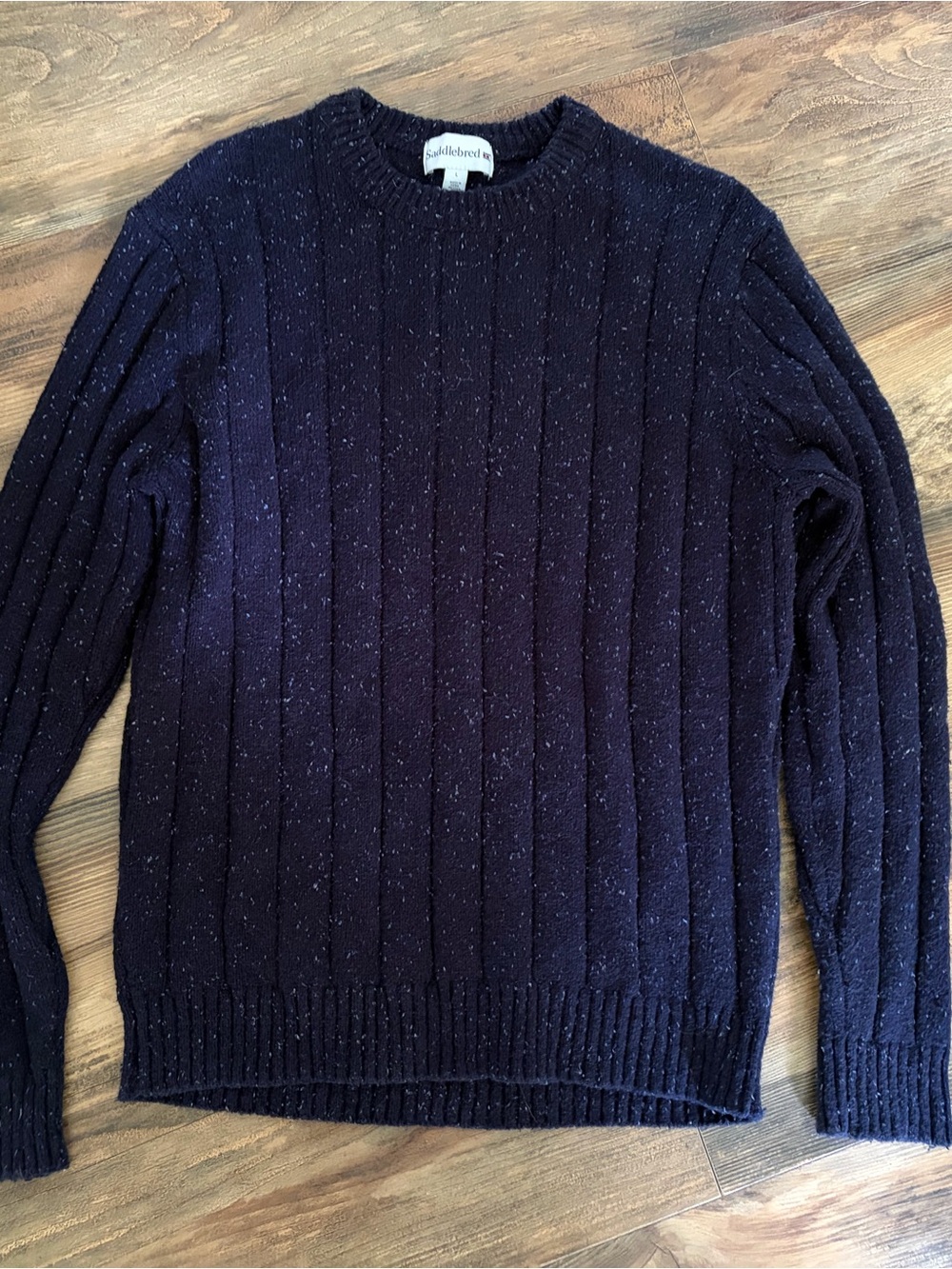Saddlebred Navy Speckled Ribbed Crewneck Sweater
